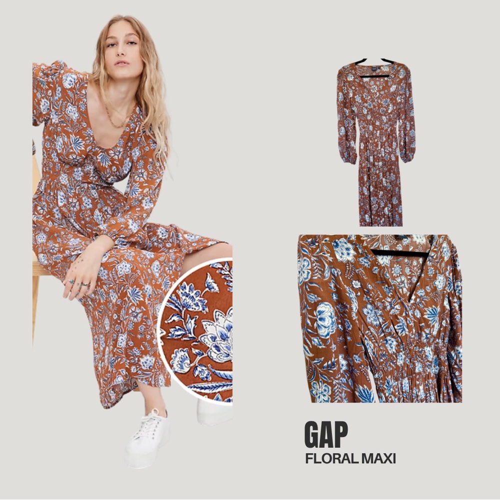 GAP Blue and White Floral Long Sleeve Dress